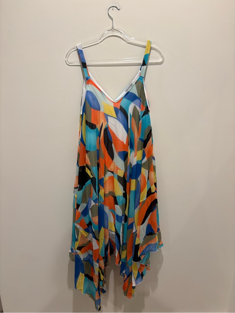 Nina Leonard Multicolor Geometric Asymmetrical Slip Dress